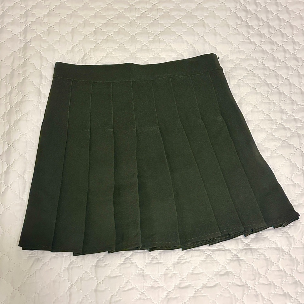 Black Pleated Skirt Preppy School Girl A-line Skater Mini Skirt Lining Short